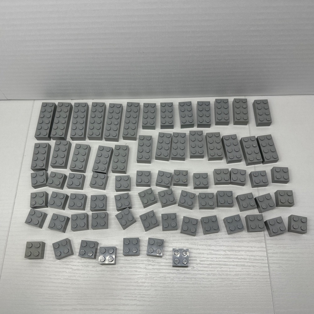 Lego Parts - Light Bluish Gray Bricks‎ Lot Of 70 - 2x2, 2x4 & 2x6